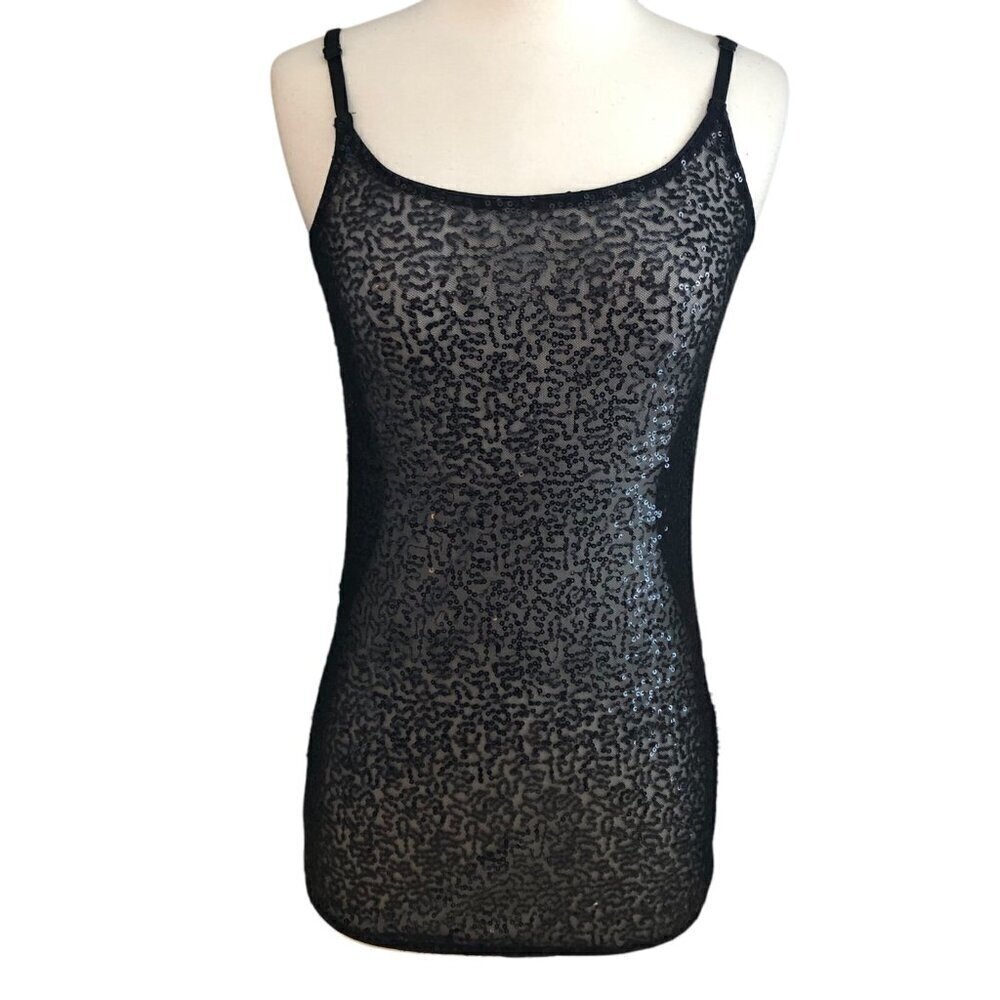 Imaginary Voyage Cami Tank Top Women's size M Black Sheer Mesh Sequins